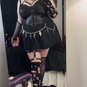 Dolls Kill Black Skater Mini Skirt with Silver Cross Chain